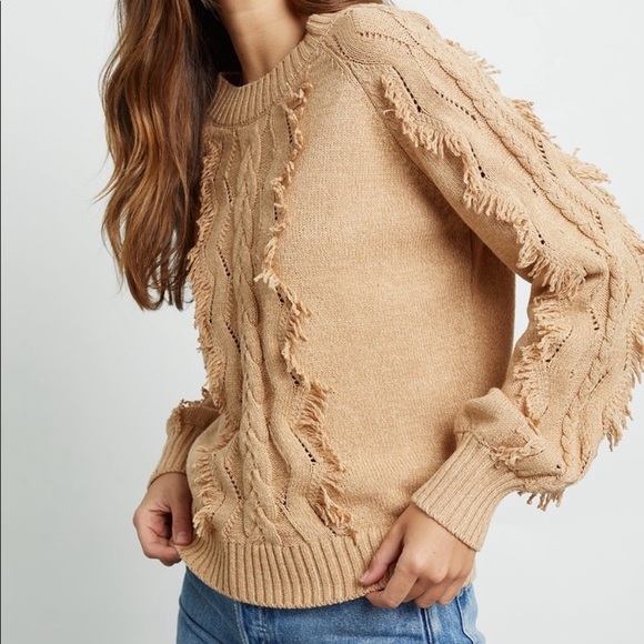 NWT RAILS Francis Sweater Heather Camel Cable & Fringe Sz XS - Picture 2 of 7